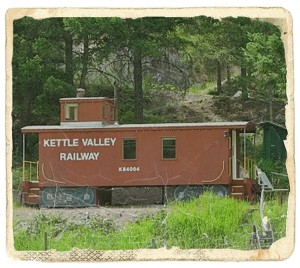 The replica caboose built by Paul Lautard alngside the KVR trail at his property in Rhone, near the Kettle River valley.