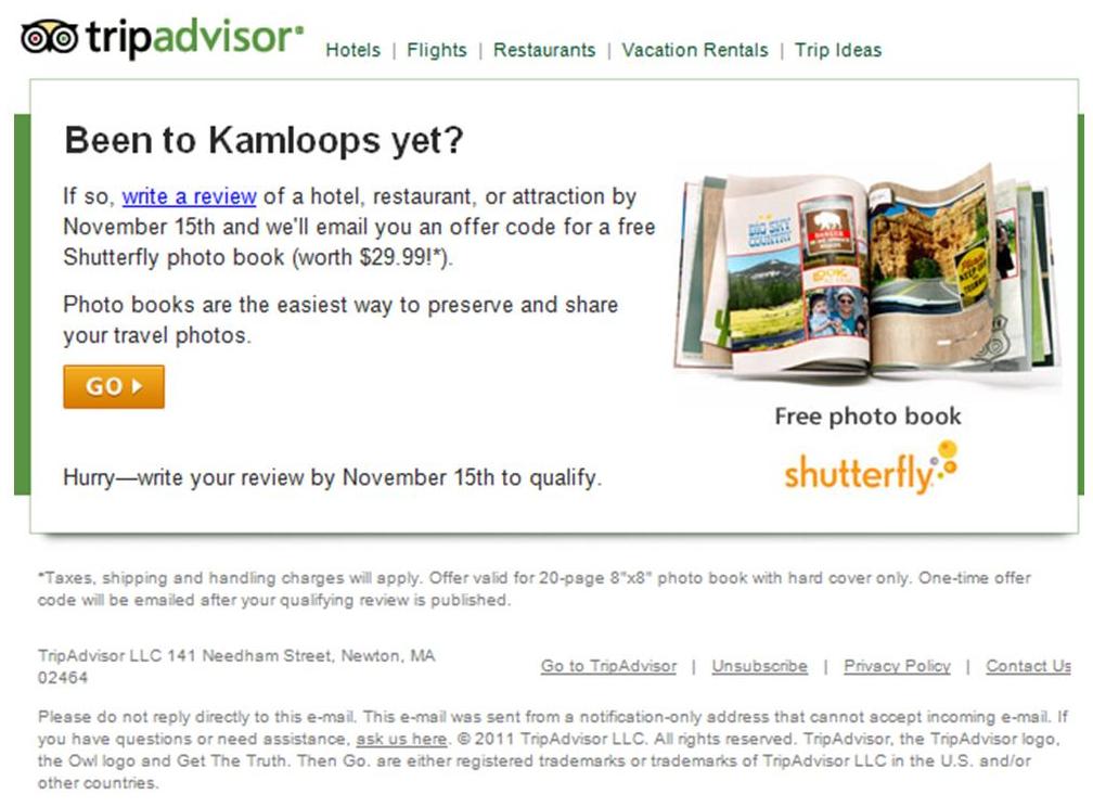 Stay at Kamloops hotel then post a review on tripadvisor